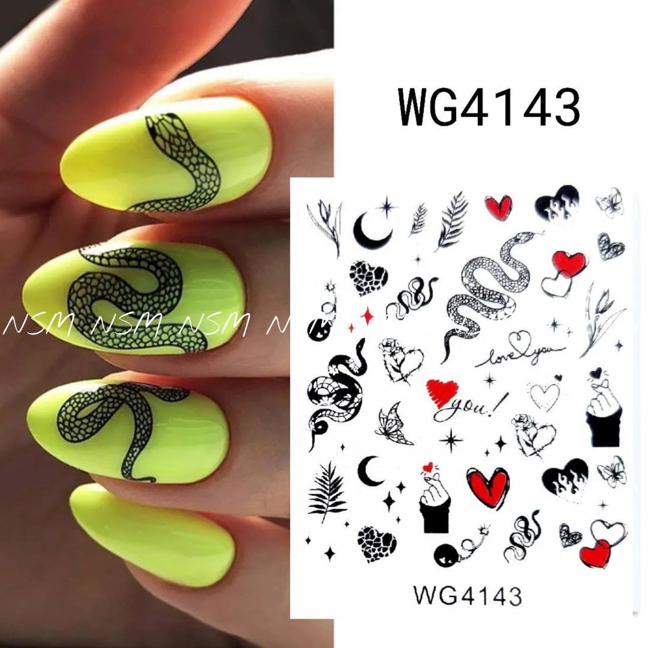 Snakes &amp; Hearts Water Decal Sticker Sheets (WG4143)