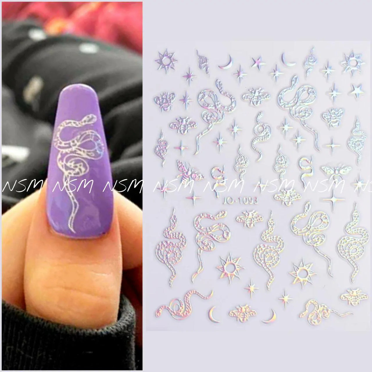 Snakes, Honey Bees And Stars Silver Holographic Sticker Sheets (JO-1093)