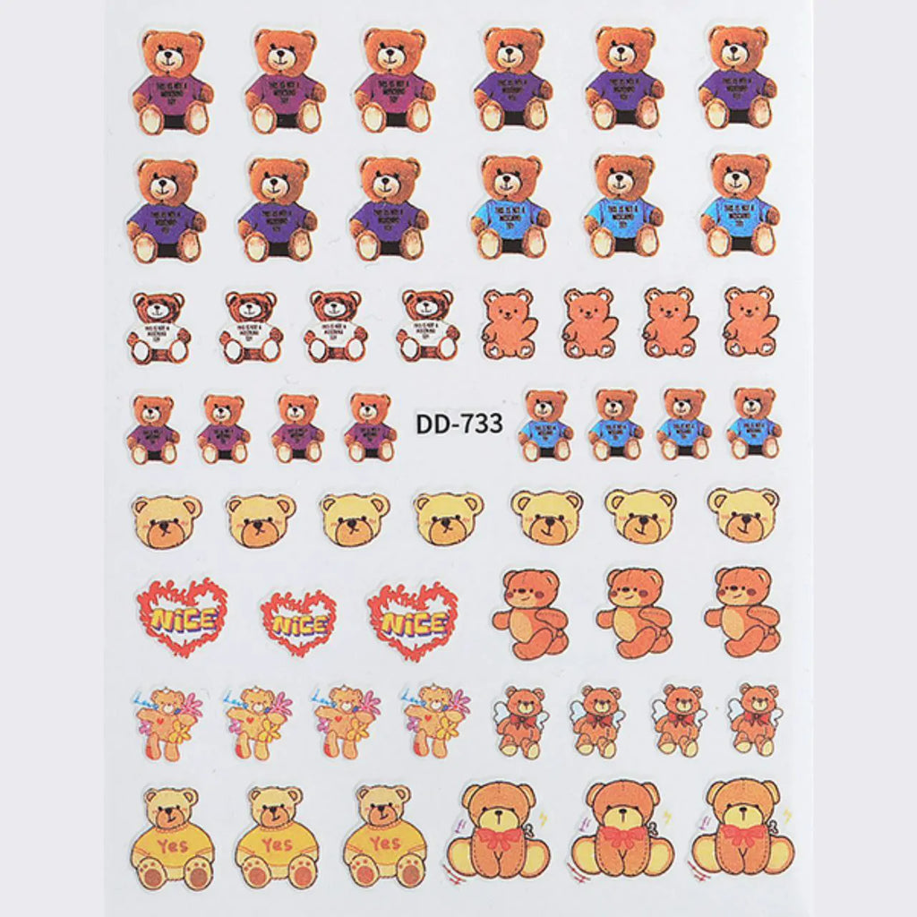 Teddy Bear Nail Art Sticker Sheet (DD-733)