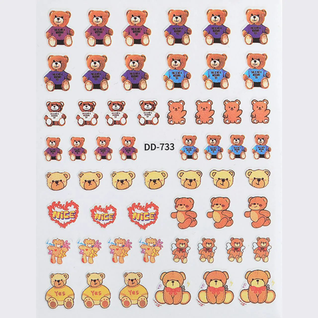 Teddy Bear Nail Art Sticker Sheet (DD-733)