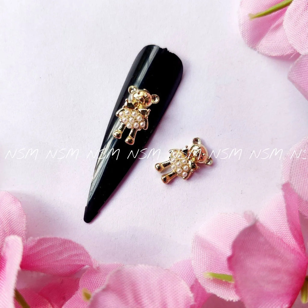 Teddy Bear With Pearls Nail Charms (Pack Of 2 Pcs)