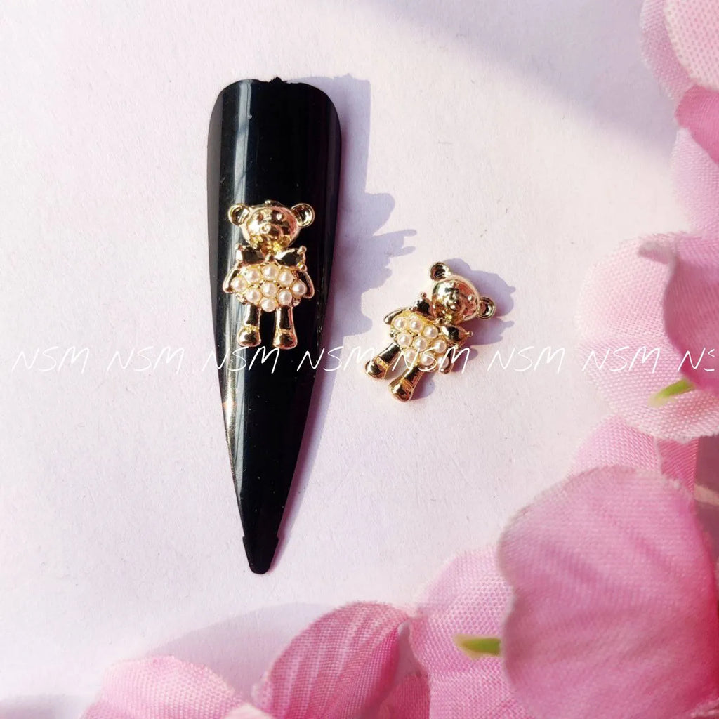 Teddy Bear With Pearls Nail Charms (Pack Of 2 Pcs)