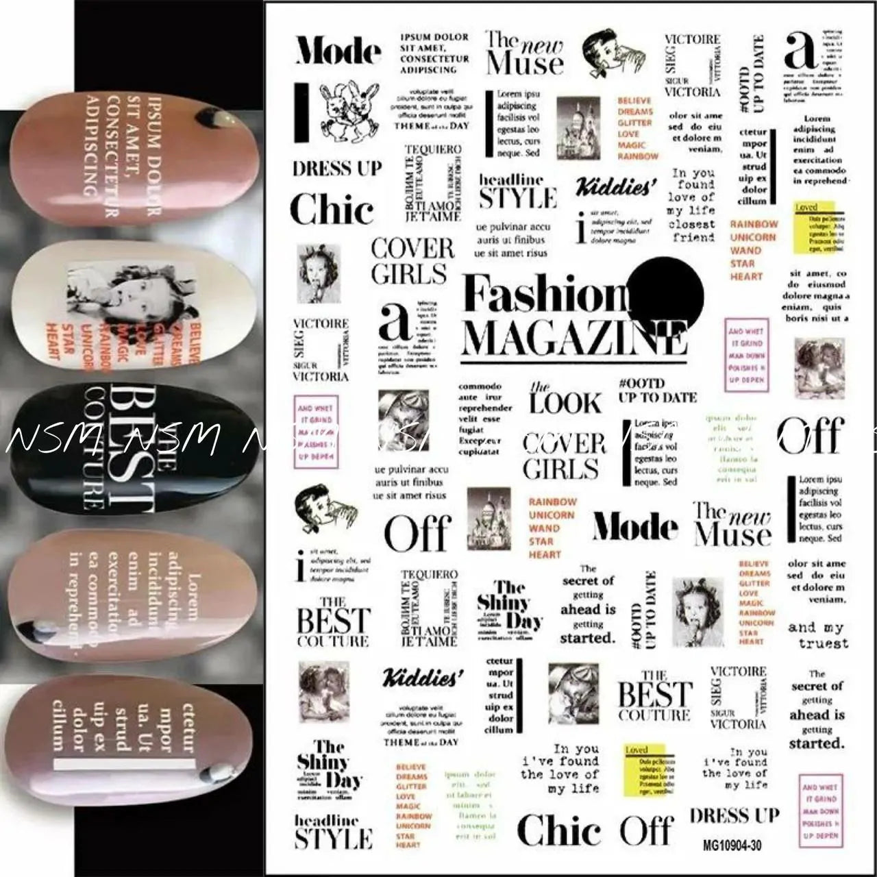 Text and Magazine Print Nail Art Sticker Sheets (FAM-001)