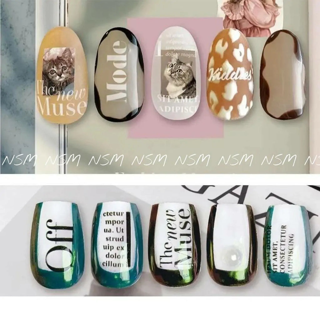 Text and Magazine Print Nail Art Sticker Sheets (FAM-001)