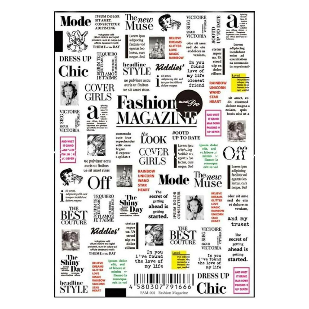 Text and Magazine Print Nail Art Sticker Sheets (FAM-001)