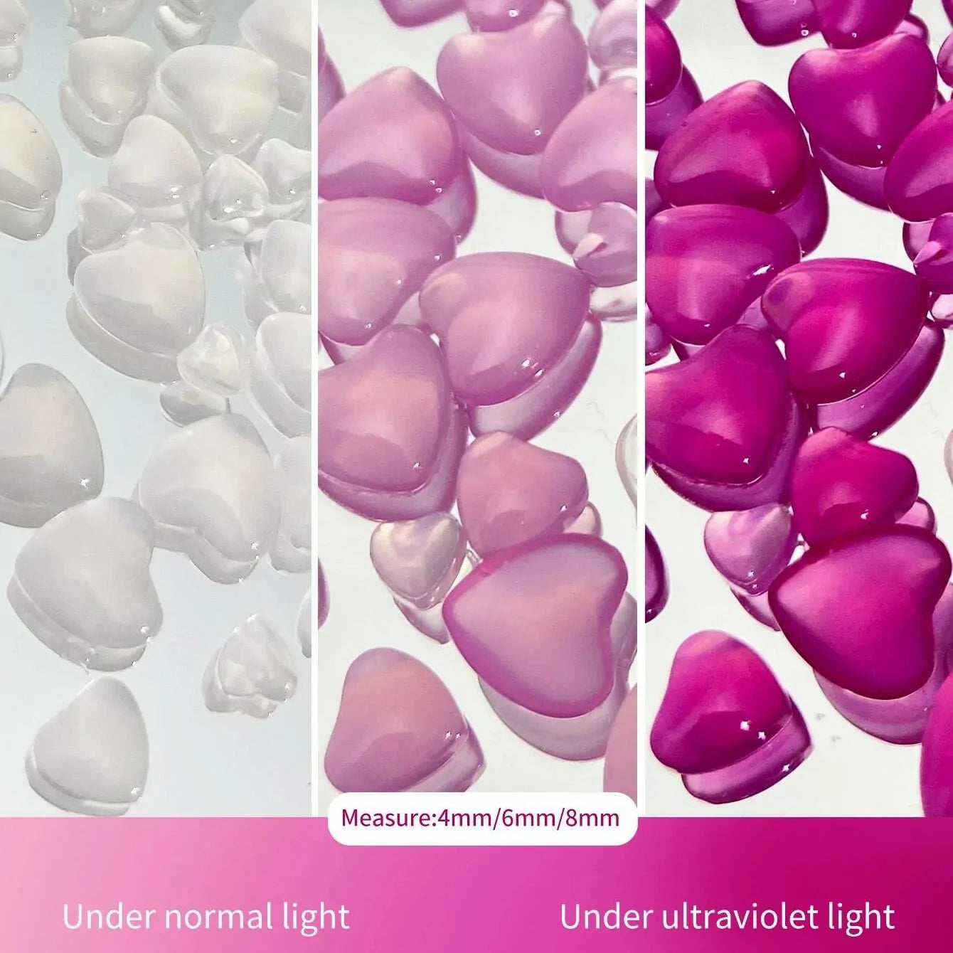 UV Light Activated Pink Heart Nail Charms (100 Pcs Pack)