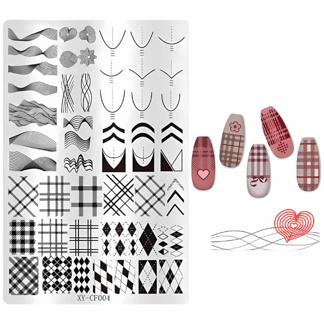 Checks, Waves And French Tip Large Nail Art Stamping Plate