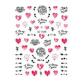 Valentines Special Hearts And Text Nail Art Sticker Sheet (JO-1549)