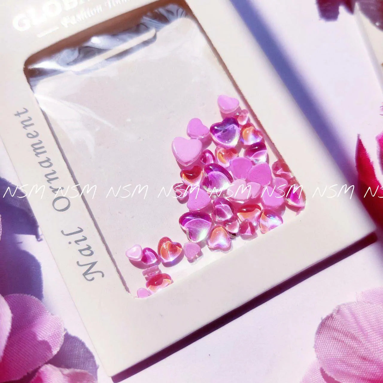 Valentines Special Pink Aurora Hearts Nail Charms