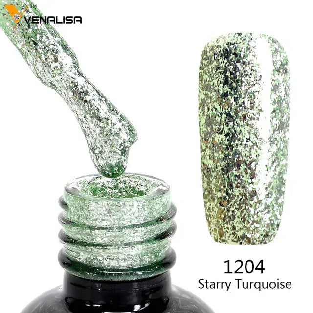 Venalisa Platinum Glitter Gel Nail Polish (Starry Turquoise) (12ml)