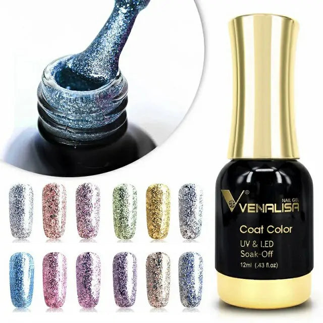 Venalisa Platinum Glitter Gel Nail Polish (Starry Purple) (12ml)