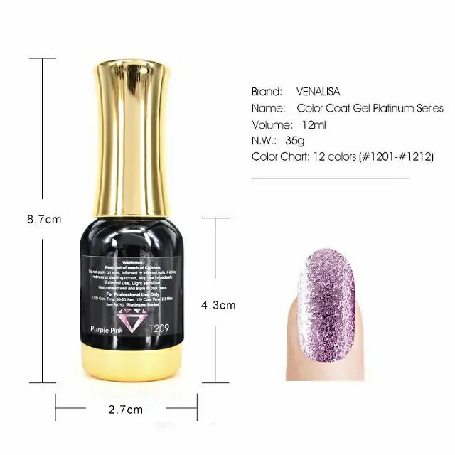 Venalisa Platinum Glitter Gel Nail Polish (Starry Purple) (12ml)