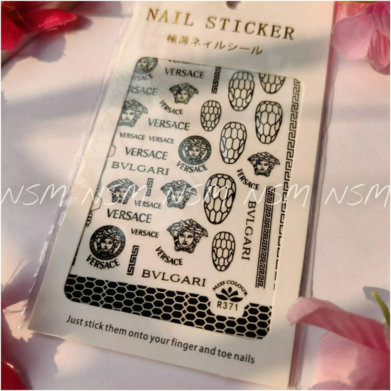 Versace &amp; Bulgari Gold And Silver Brand Nail Art Sticker Sheets