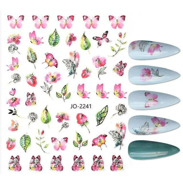 Water Color Butterfly Floral Nail Art Sticker Sheet (JO-2241)