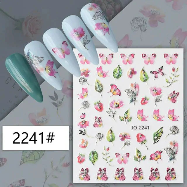 Water Color Butterfly Floral Nail Art Sticker Sheet (JO-2241)