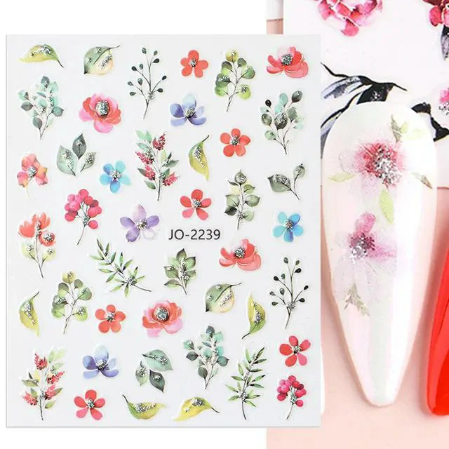 Water Color Floral Nail Art Sticker Sheet (JO-2239)