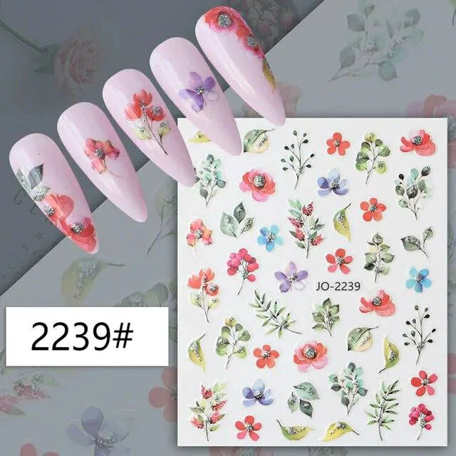 Water Color Floral Nail Art Sticker Sheet (JO-2239)