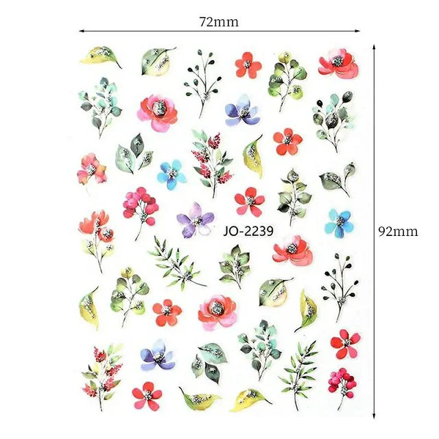 Water Color Floral Nail Art Sticker Sheet (JO-2239)