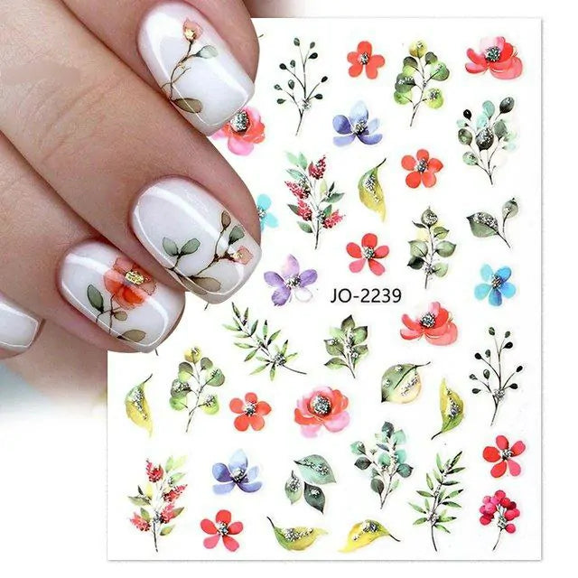 Water Color Floral Nail Art Sticker Sheet (JO-2239)
