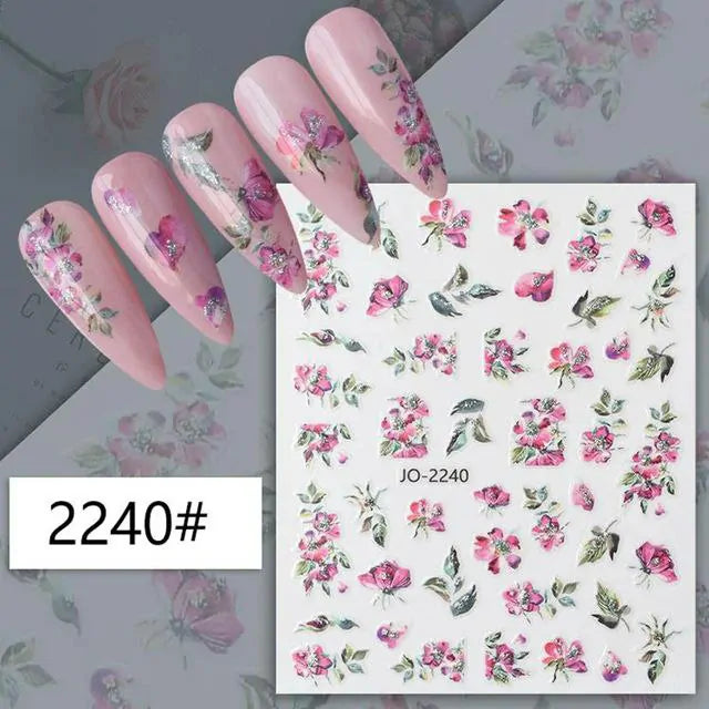 Water Color Floral Nail Art Sticker Sheet (JO-2240)