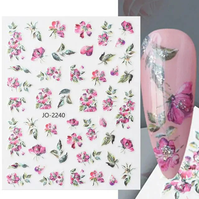 Water Color Floral Nail Art Sticker Sheet (JO-2240)