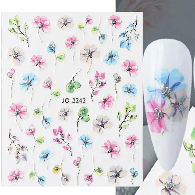 Water Color Floral Nail Art Sticker Sheet (JO-2242)