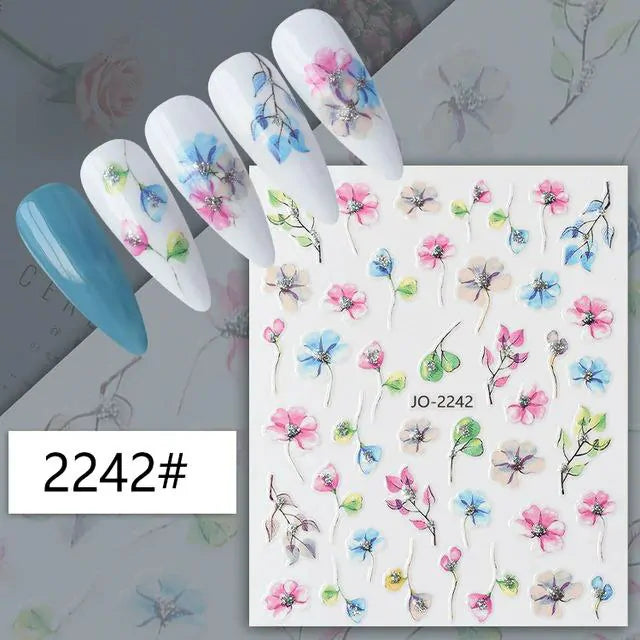Water Color Floral Nail Art Sticker Sheet (JO-2242)