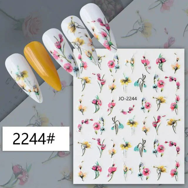 Water Color Floral Nail Art Sticker Sheet (JO-2244)
