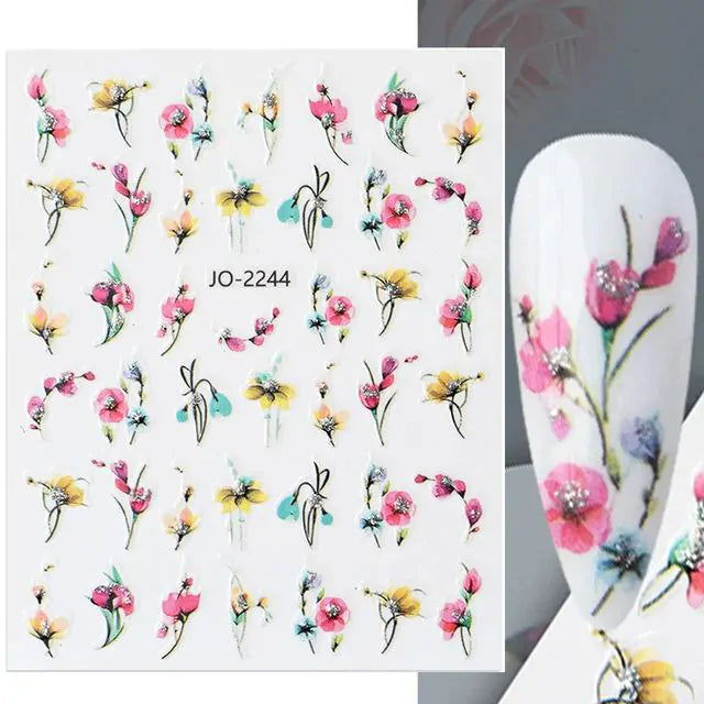 Water Color Floral Nail Art Sticker Sheet (JO-2244)