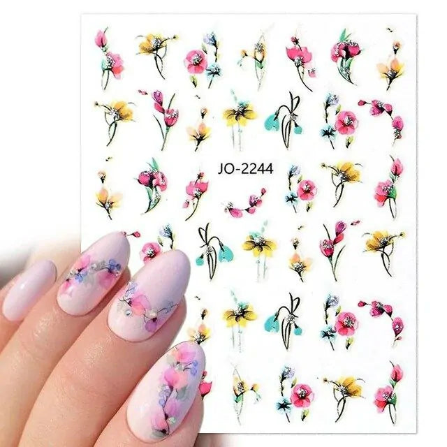 Water Color Floral Nail Art Sticker Sheet (JO-2244)