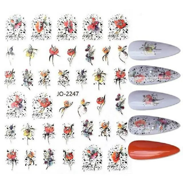 Water Color Floral Nail Art Sticker Sheet (JO-2247)