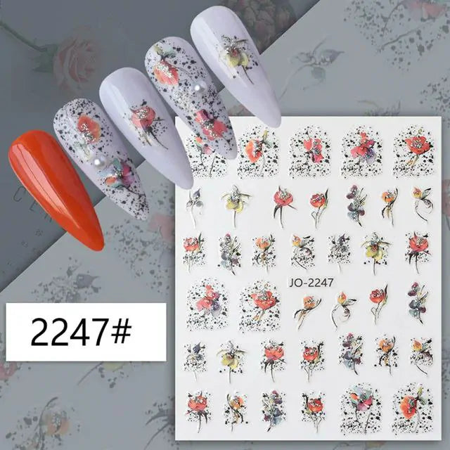 Water Color Floral Nail Art Sticker Sheet (JO-2247)