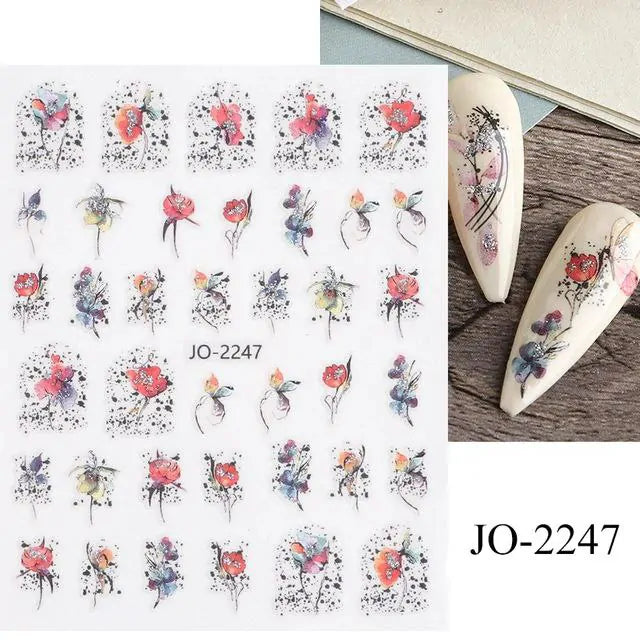 Water Color Floral Nail Art Sticker Sheet (JO-2247)