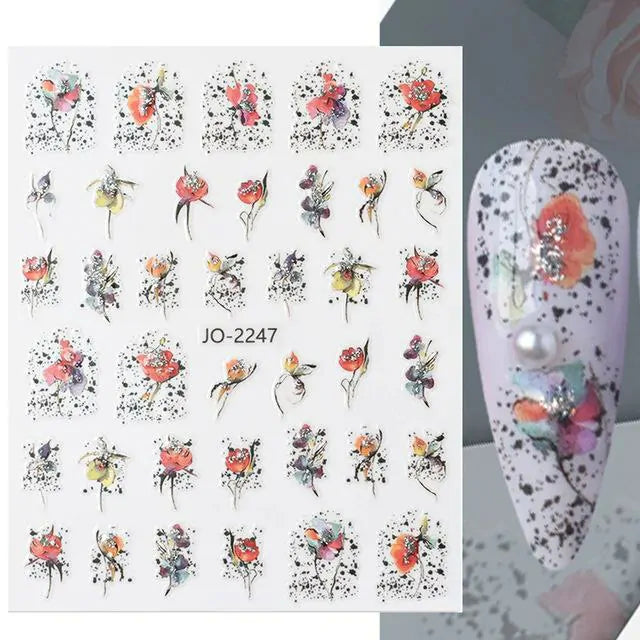 Water Color Floral Nail Art Sticker Sheet (JO-2247)