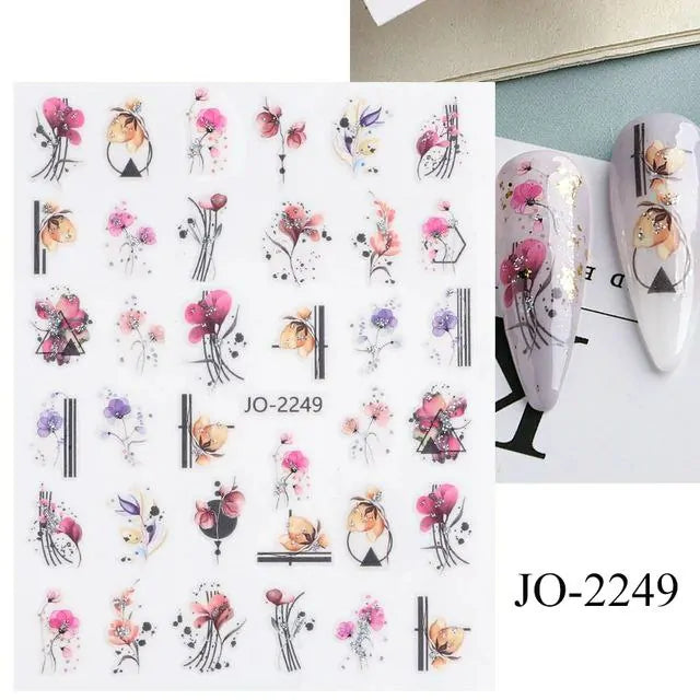 Water Color Floral Nail Art Sticker Sheet (JO-2249)