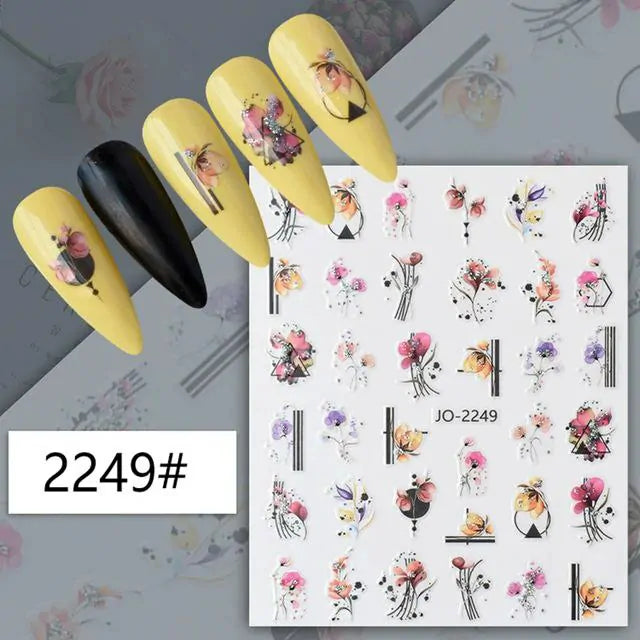 Water Color Floral Nail Art Sticker Sheet (JO-2249)