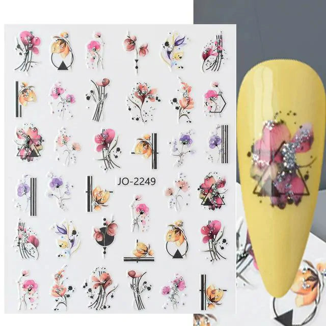 Water Color Floral Nail Art Sticker Sheet (JO-2249)