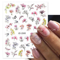 Water Color, Glitter Flowers Nail Sticker Sheet (JO-2243)