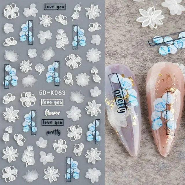 White And Blue Flowers 5D Sticker Sheets (5D - K063)