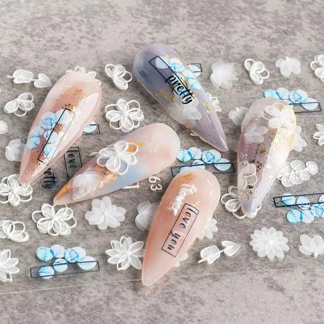 White And Blue Flowers 5D Sticker Sheets (5D - K063)