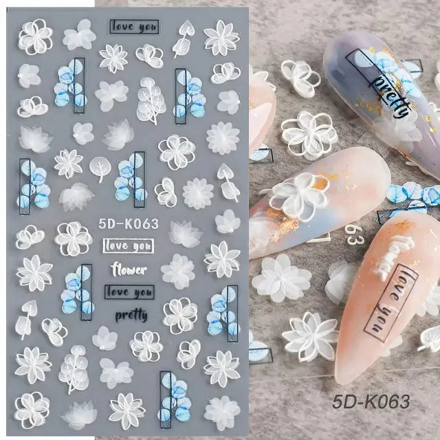 White And Blue Flowers 5D Sticker Sheets (5D - K063)