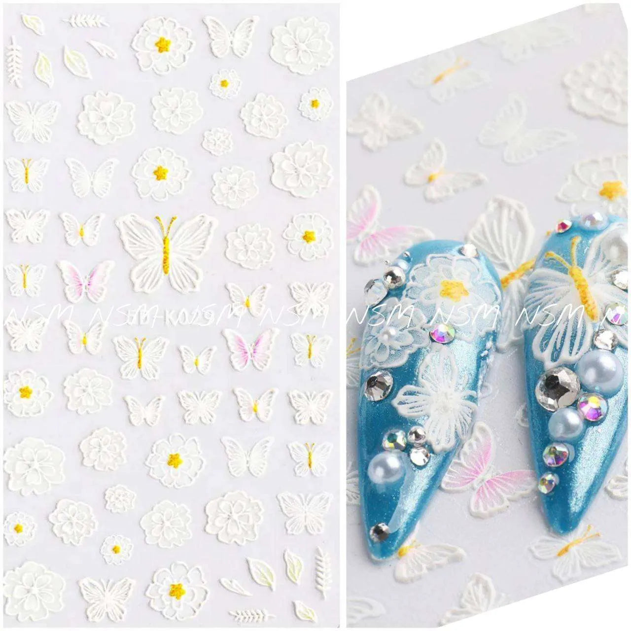 White Butterfly and Flower 5D Sticker Sheets (5D-K029)