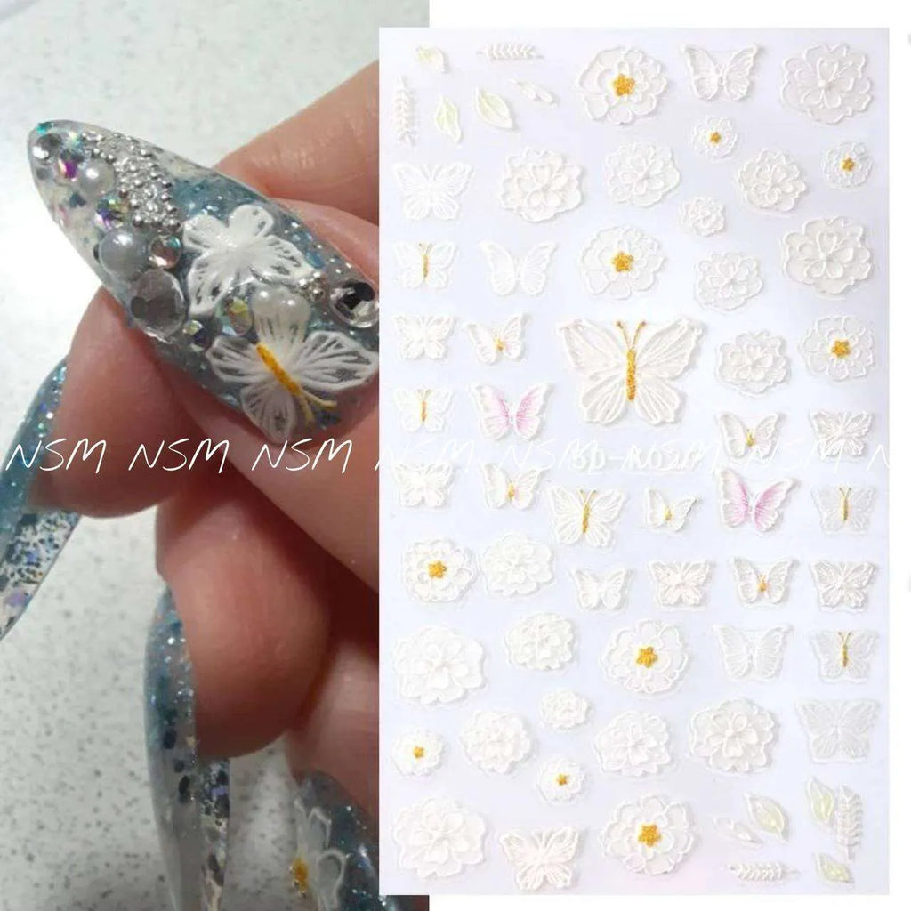 White Butterfly and Flower 5D Sticker Sheets (5D-K029)