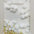 White Camellia Flower Nail Art Charms With Pearls and Gold Caviar Beads