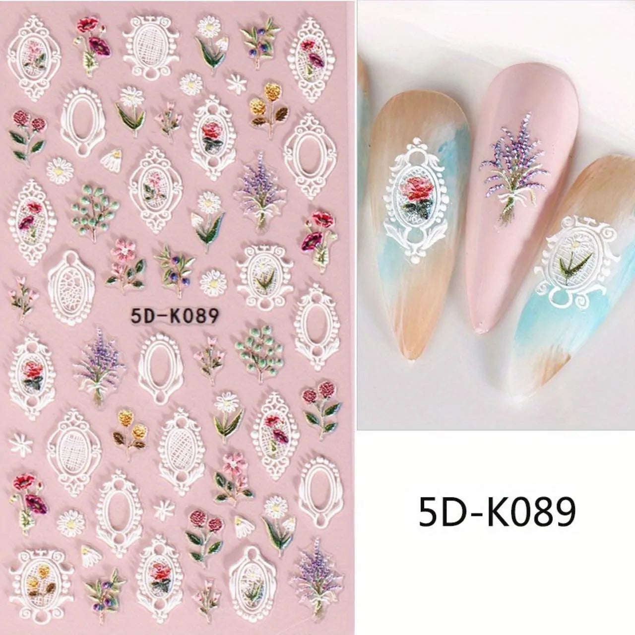 White Ferns And Frames 5D Nail Art Sticker Sheets (5D-K089)
