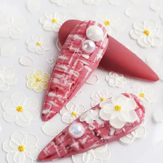 White Floral 5D Nail Stickers Sheet (5D-K030)
