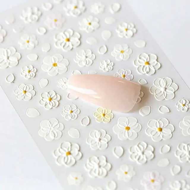 White Floral 5D Nail Stickers Sheet (5D-K030)