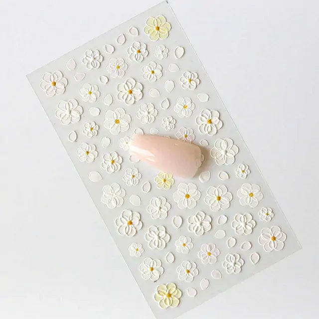 White Floral 5D Nail Stickers Sheet (5D-K030)
