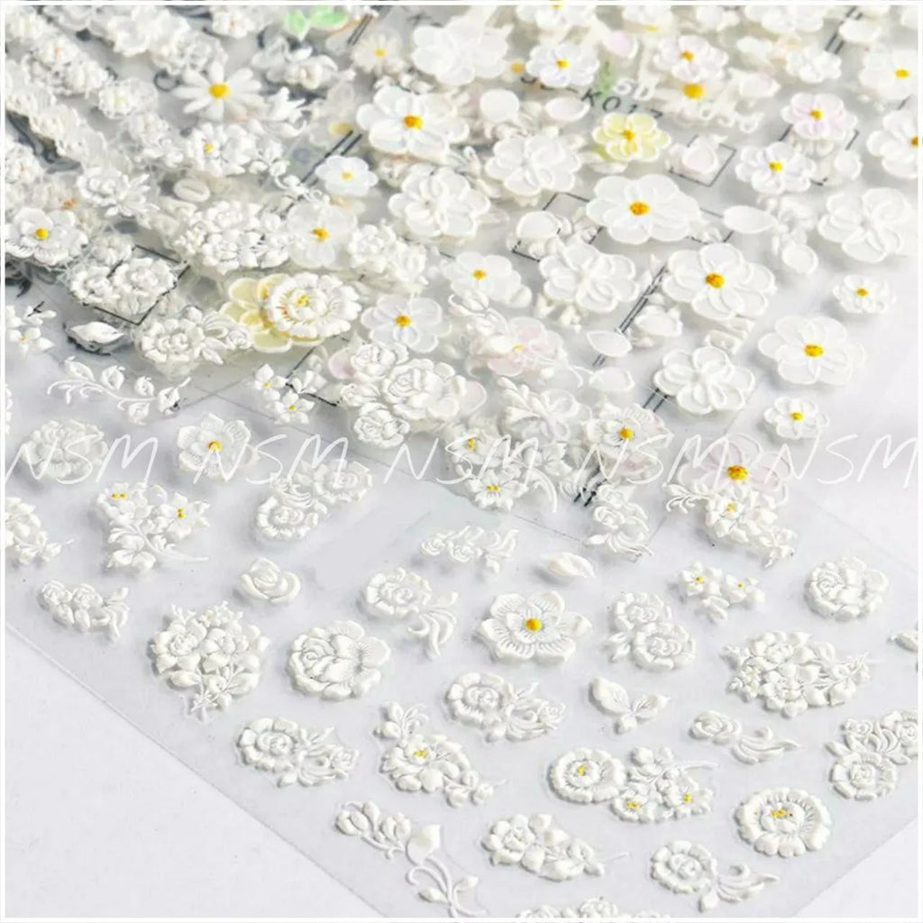 White Floral Flowers 5D Sticker Sheets
