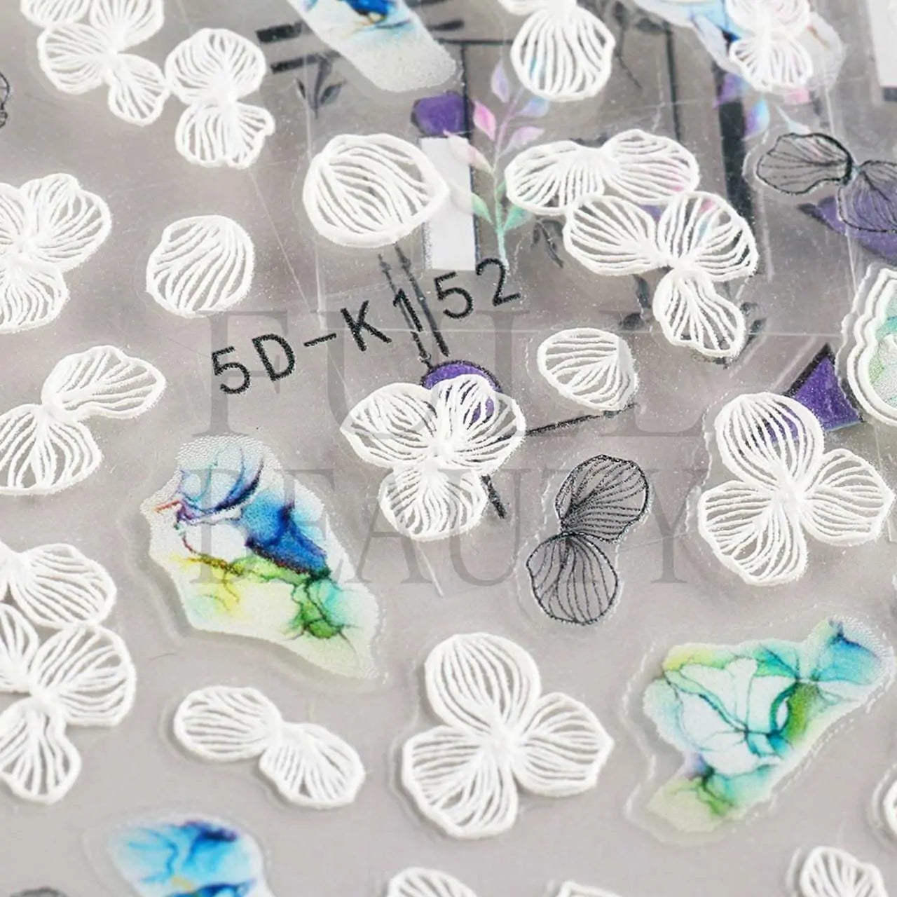 White Flowers And Leaves 5D Nail Art Sticker Sheets (5D-K152)